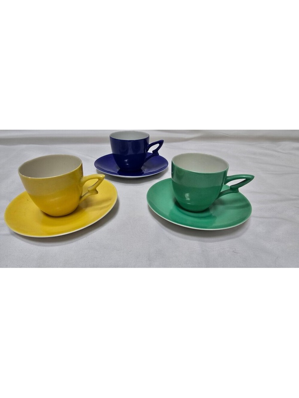 Vintage ALP Czechoslovakia Colorful Porcelain Espresso Cups & Saucers Set of 3